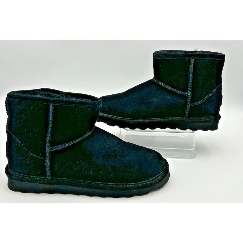 Bearpaw Womens Alyssa Boots Size 10 Black Suede Booties Sheepskin Fur Lined New‎